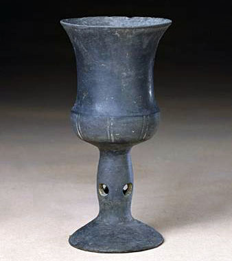 black pottery cup with long stem